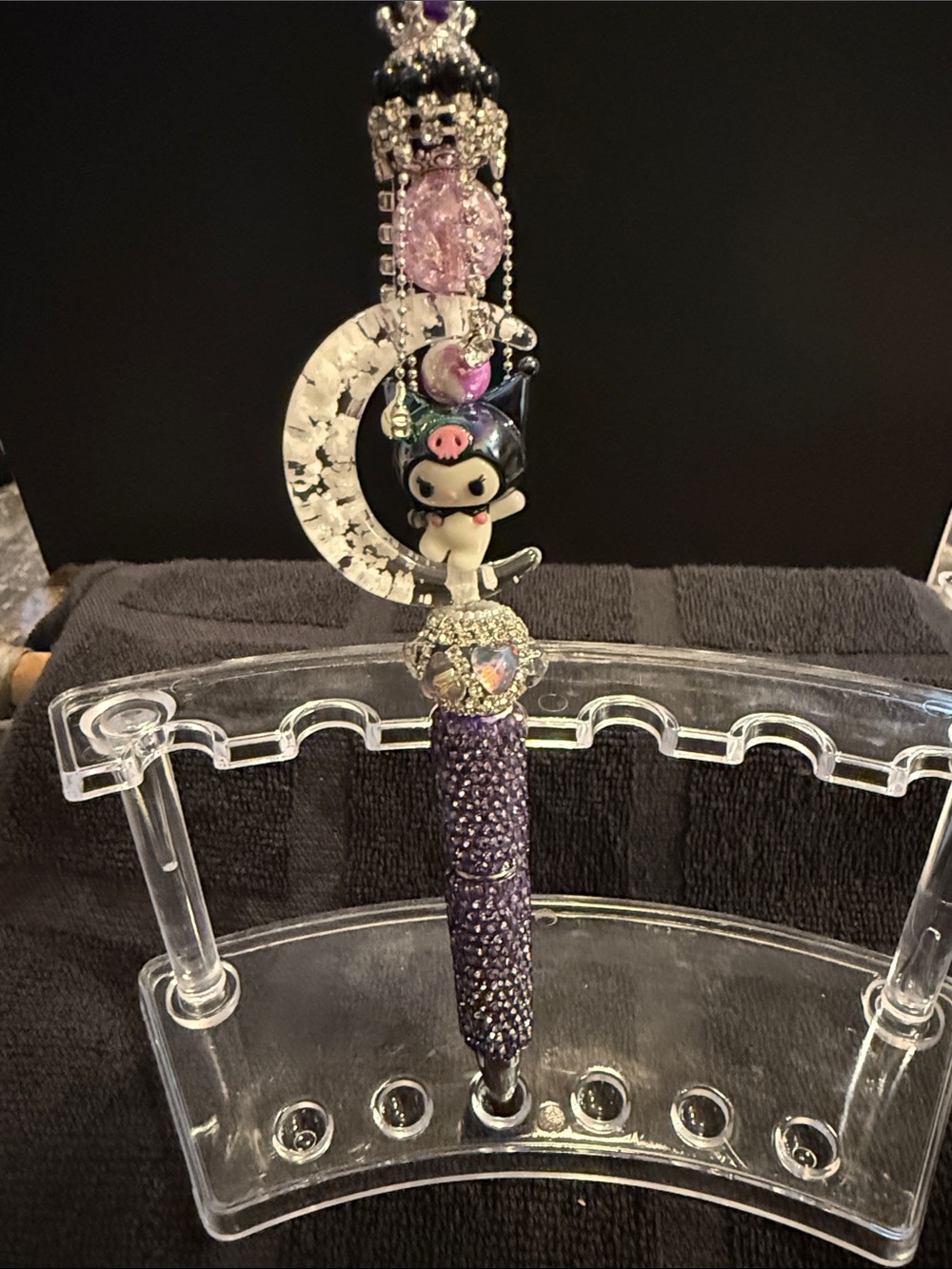 Purple Crystal Moon Charm Pen - Decorative Plush Character Accent